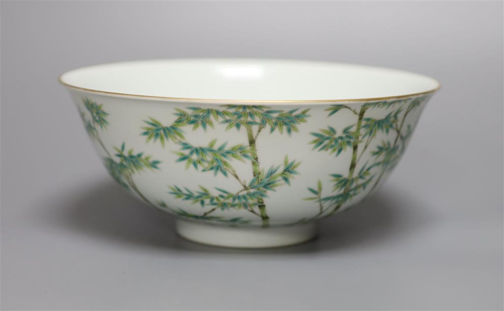 A Chinese enamelled porcelain bamboo bowl, diameter 20cm
